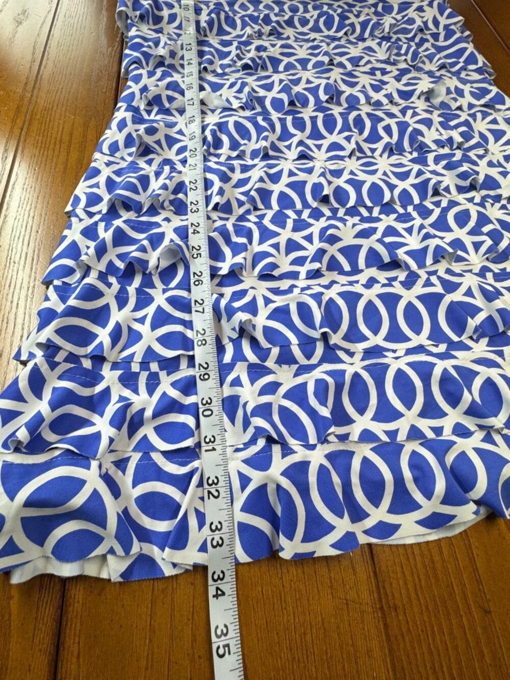 Lulu B Blue & White Geometric Tiered Ruffle Dress | Size M - Picture 7 of 7
